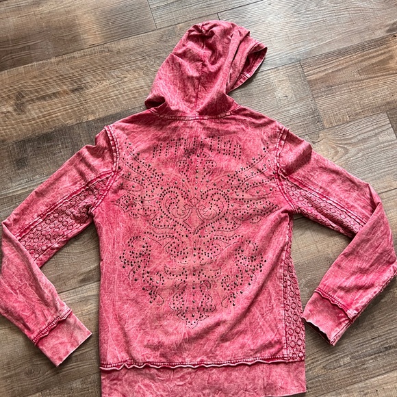 Y2K Affliction rhinestone embellished in distressed red wash full zip hoodie - Picture 9 of 12